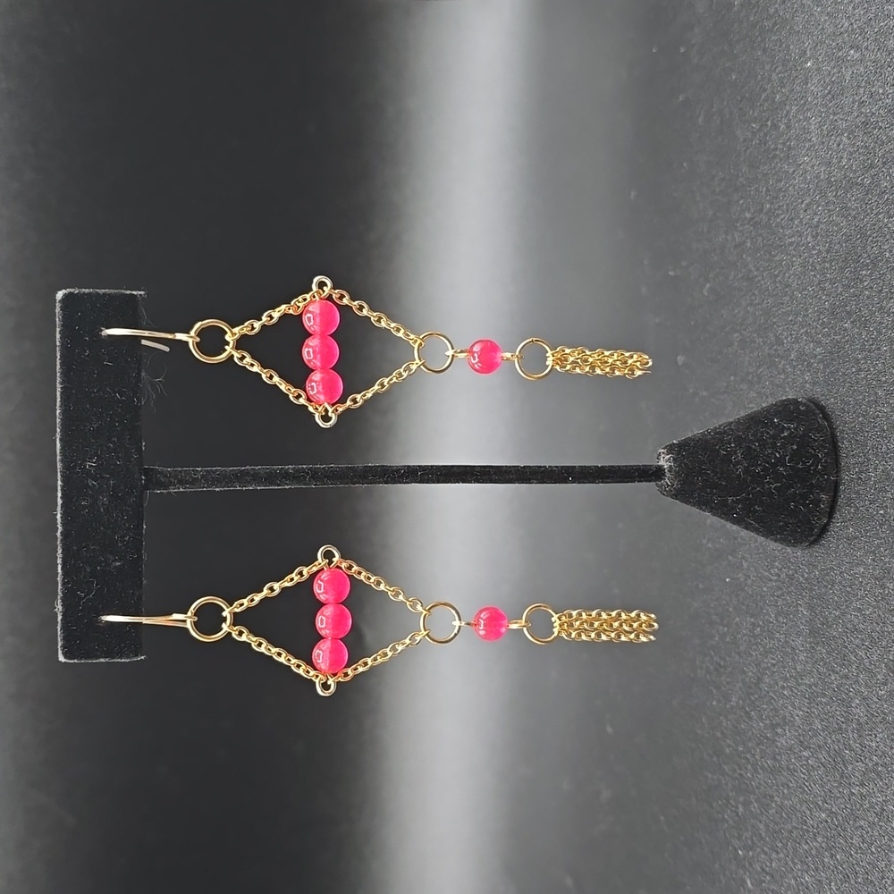 Pink Beaded Tassel Earrings